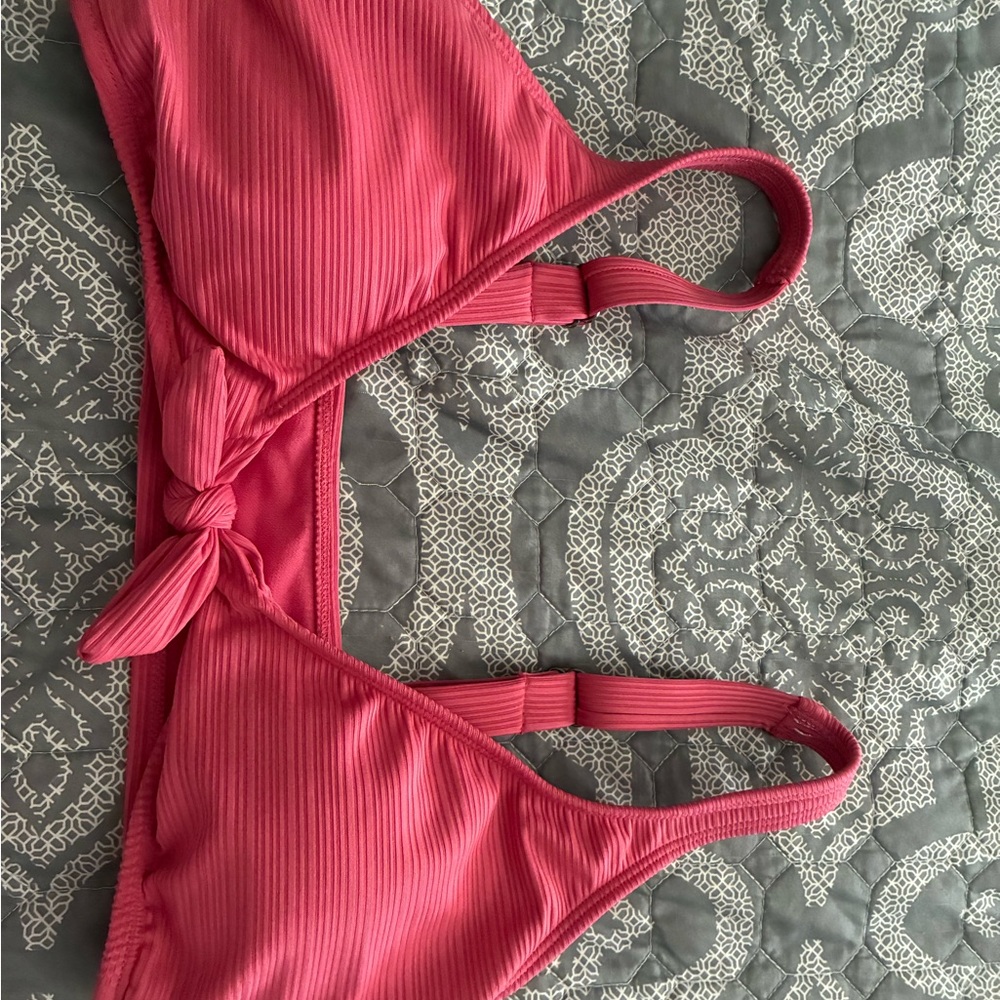 Ribbed Pink Bikini Top with Front Tie